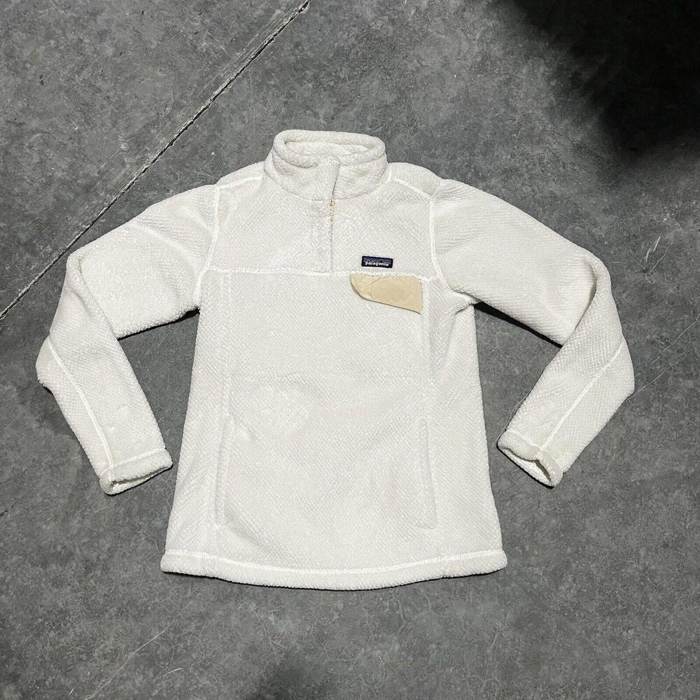 Patagonia Women's Medium Synchilla Fleece Cream Snap-T Pullover Jacket Sweater